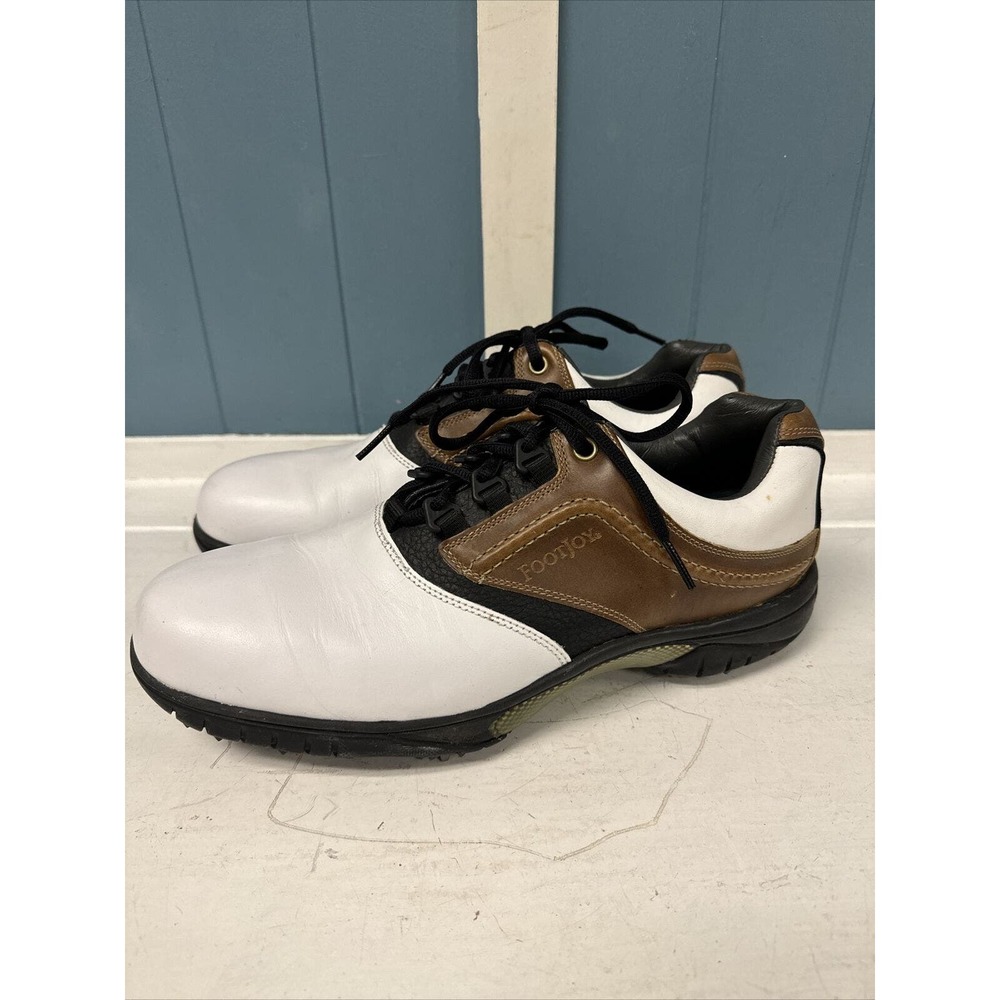 FJ Footjoy Contour Series 54108 Men's Golf Shoes Size 10M White Black And Brown